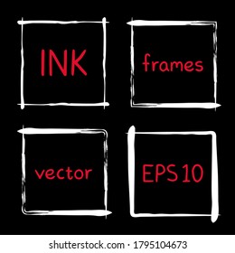 Cute hand made frames set painted with ink brush. Borders with whimsical swashes. Hand drawn doodles. Chalk board effect. Elements for baby shower, wedding invitations, scrapbook. Doodle vector