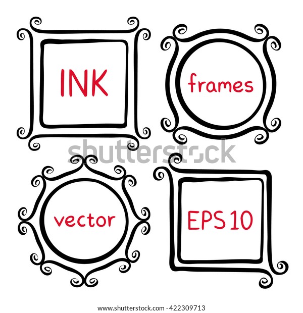 Cute hand made frames set painted with ink\
brush. Frames with whimsical swashes. Hand drawn doodle picture\
frames. Elements for baby shower, wedding invitations, scrapbook.\
Doodle vector\
illustration