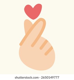 Cute hand making Korean finger heart gesture with red heart symbol, modern love icon for social media, pop culture, valentine greetings, and romantic design elements