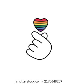 Cute hand with mini heart in pride color isolated