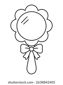 Cute Hand Mirror Coloring Page – Flower Shaped Vanity Mirror with Bow for Kids to Color