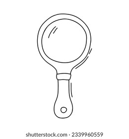 Cute hand mirror doodle sketch. Outline mirror isolated on the white.