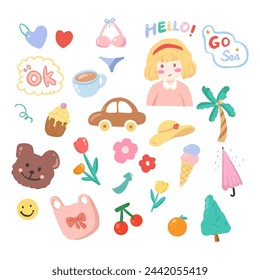 Cute Hand Painted Summer Stickers Illustration Elements