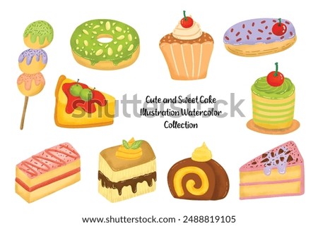 Cute Hand Painted Sweet Cake Watercolor