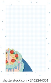cute hand painting of birthday cake with cherry and cream on top. illustration birthday card decoration. greeting frame card for blessing.	