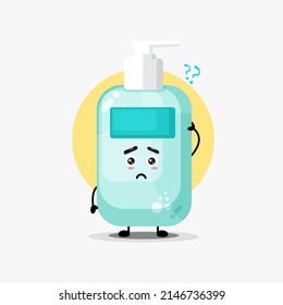 Cute hand sanitiser character confused