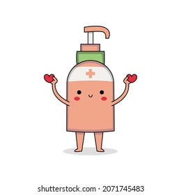 Cute hand sanitizer bottle cartoon character spreading love