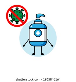 Cute hand sanitizer vector design prohibits the corona virus