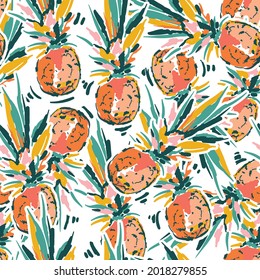 Cute hand sketch brush paint pineapple seamless patterns vector EPS10,Design for fashion , fabric, textile, wallpaper, cover, web , wrapping and all prints 