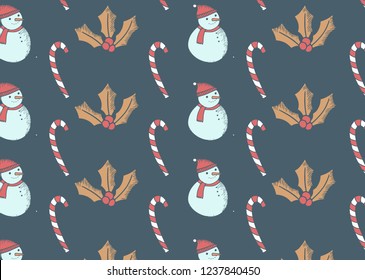 Cute hand sketched Christmas Background Pattern. Doodle Christmas icons.