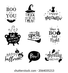 Cute hand written Halloween sayings, fun lettering, great for cards, invitations, labels, banners - vector design