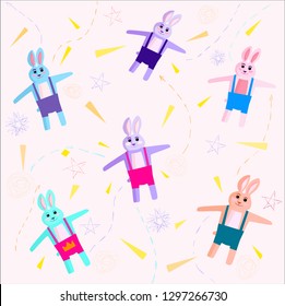 cute hand-draw doodle dots seamless pattern. pattern with cartoon hares vector illustration