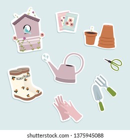 Cute handdraw illustration of garden supplies and items.