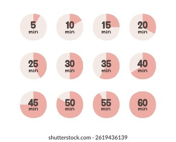 Nettes handgezeichnetes 5-Minuten-Timer-Illustrationssatz