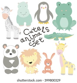Cute Hand-Drawn Animals Set Vector Illustration