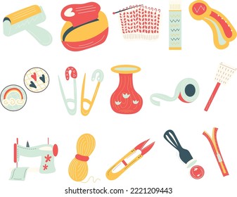 Cute hand-drawn art and craft essentials illustration set