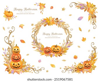 Cute hand-drawn autumn fallen leaves and Halloween frame