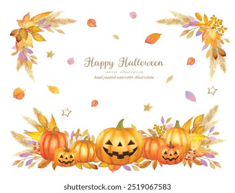 Cute hand-drawn autumn fallen leaves and Halloween frame