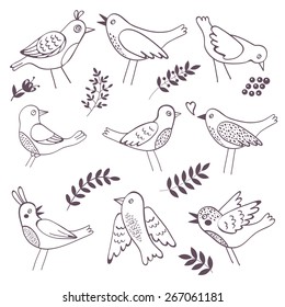 Cute handdrawn birds collection in vector format