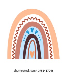 El arcoiris de estilo boho, dibujado a mano, para la decoración de fiestas infantil, la impresión, la tela de bebé, el papel pintado, el diseño textil. Ilustración vectorial contemporánea.