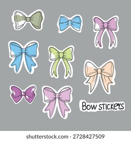 Cute Hand-Drawn Bow Stickers Set: Colorful Ribbons Vector Collection