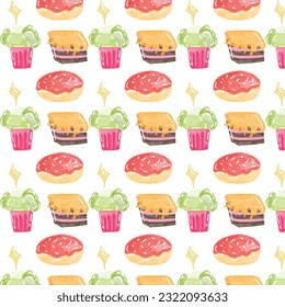 Cute hand-drawn bread pattern background. bakery production vector illustration