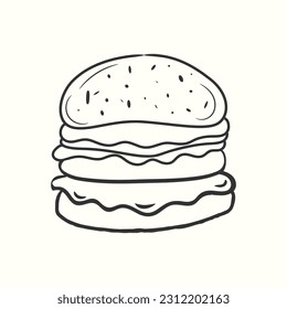 Cute hand-drawn burger in doodle style. Burgers illustration