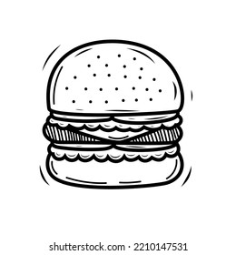 Cute hand-drawn burger vector illustration with black and white design 
