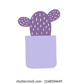 Cute Hand-drawn Cactus Plant in a Pot Flat Vector Illustration