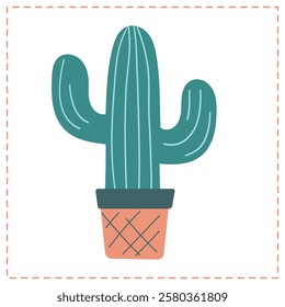 Cute hand-drawn cactus in a pot.  Simple vector illustration for printing on any material