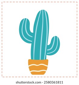 Cute hand-drawn cactus in a pot.  Simple vector illustration for printing on any material