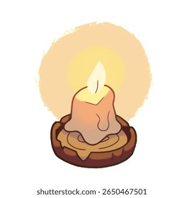 Cute hand-drawn candle illustration with a warm glow, ideal for cozy or magical themes.