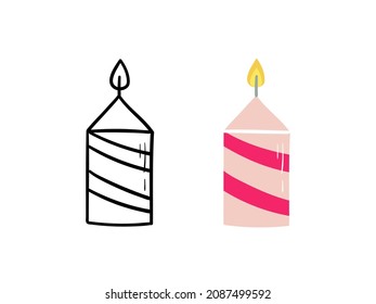 Cute hand-drawn candle on white background. Vector illustration.