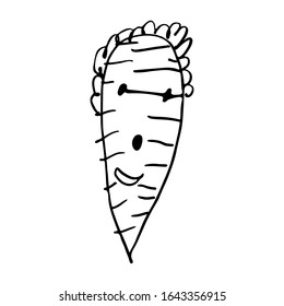 Cute hand-drawn carrot. Baby scribble. Сarrot for Easter design, print, decoration of a children's playroom or postcard.