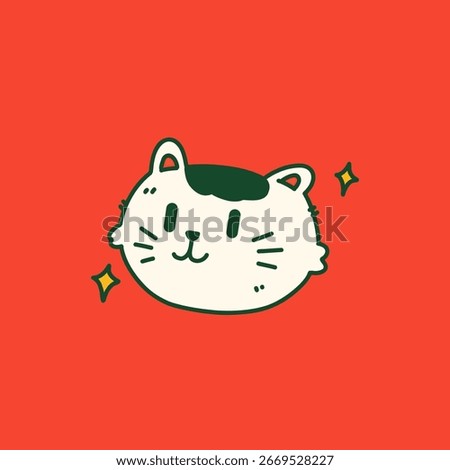 Cute Handdrawn Cartoon Cat Face Character Illustration Design Element