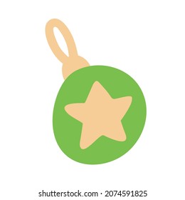 cute hand-drawn cartoon green Christmas tree toy with a star. vector image isolated on a white background