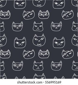 Cute hand-drawn cat character seamless pattern. vector background