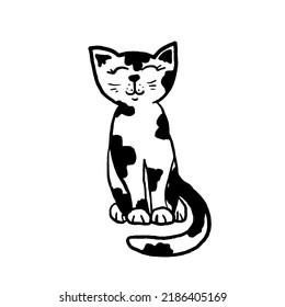 A cute hand-drawn cat chatacter in black and white
