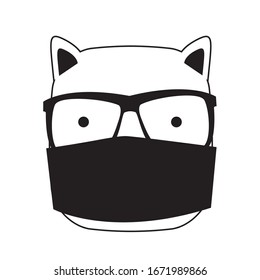 Cute Handdrawn Cat with medical mask. Vector Illustration EPS10