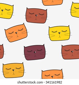 Cute Handdrawn Cat Seamless Pattern Vector Illustration EPS10
