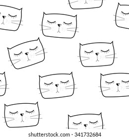 Cute Handdrawn Cat Seamless Pattern Vector Illustration EPS10