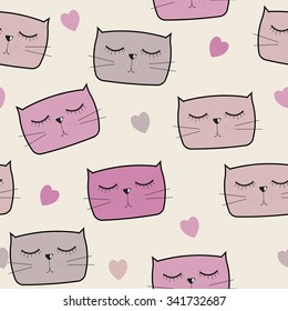 Cute Handdrawn Cat Seamless Pattern Vector Illustration EPS10