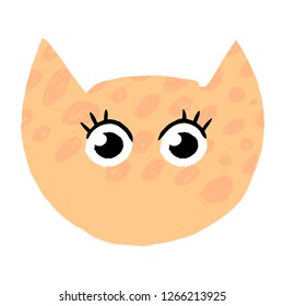 Cute handdrawn cat`s head. Kitten`s head. Ready element for you projects. Ready-to-print design template. Clothes badge, banner, tag. Vector illustration.