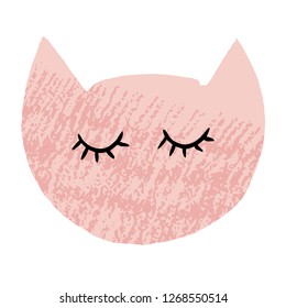 Cute handdrawn cat`s head. Kitten`s head. Ready element for you projects. Ready-to-print design template. Clothes badge, banner, tag. Vector illustration.