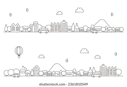 Cute hand-drawn cityscape illustration (line drawing)