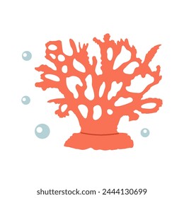 Cute hand-drawn colored coral in flat style, ocean aquatic underwater kawaii vector. Vector cartoon illustration on white background.