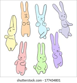 Cute  hand-drawn dancing rabbits 