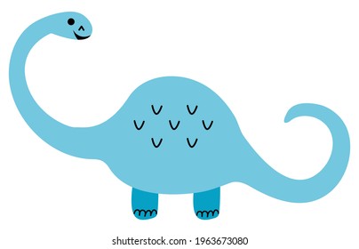 Cute hand-drawn dinosaur on a white isolated background. Illustration for children. Vector.	
