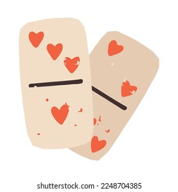 Cute hand-drawn domino tiles with hearts as dots. Love is a game concept, polyamory relationship, difficulties to find love, and Valentine's Day vector illustration. Funny retro-style love symbol.