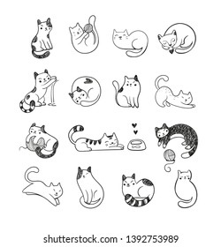 Cute hand-drawn doodle cats with different emotions.